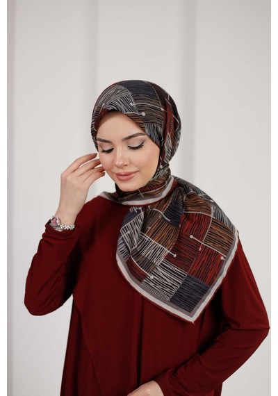 Mimiyum Nota Desen Soft Eşarp Bordo Füme