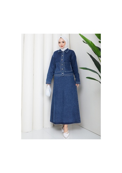 Dorne Moda Özel Üretim Kot Ceket Pantalon Takım - Günlük - Ofis Şıklığı Mavi Mavi
