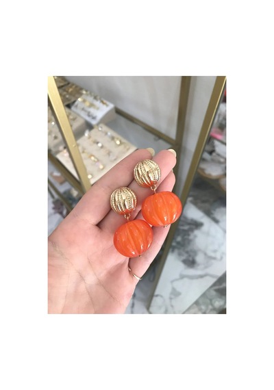 Bal Kabağı Ve Gold Detaylı Küpe Turuncu