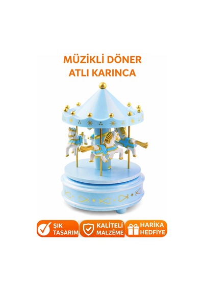 Müzikli Döner Atlı Karınca Dekoratif Müzik Kutusu Nostaljik Hediye