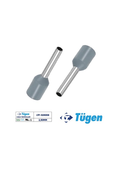 Tügen 2,50mm İzoleli Yüksük Gri 1 Kutu 500 Adet