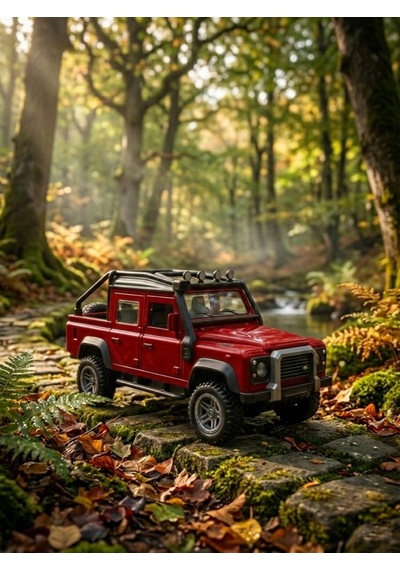Işıklı Sesli Açılabilir Kapılı Arkası Açık Arazi Land Rover Oyuncak Arabas Çek-Bırak Mekanizmalı Kırmızı