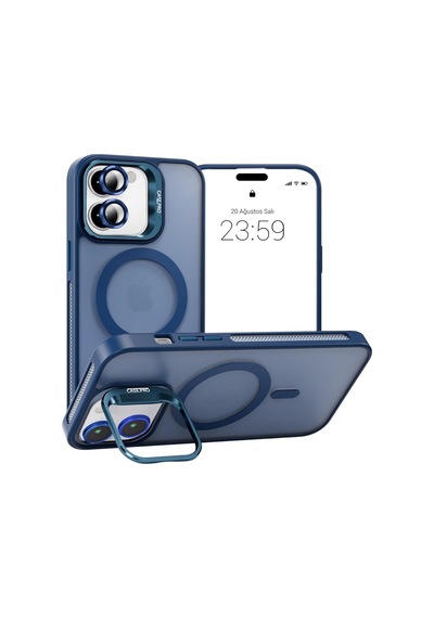 Apple Uyumlu iPhone 11 Kılıf Armor Seri Magsafe Stand Özellikli Kamera Lensli Kapak Lacivert