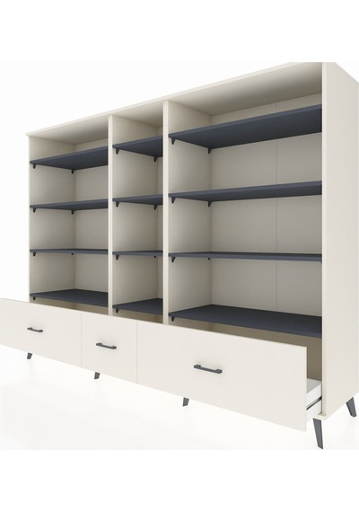 Hyperion Dolap 12 Raflı 3 Çekmeceli 220x44x163 Aytaşı-antrasit/a Aytaşı-antrasit/aytaşı