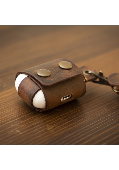 Apple Uyumlu AirPods Pro Deri Kılıf - El Yapımı & Gerçek Deri - Camel