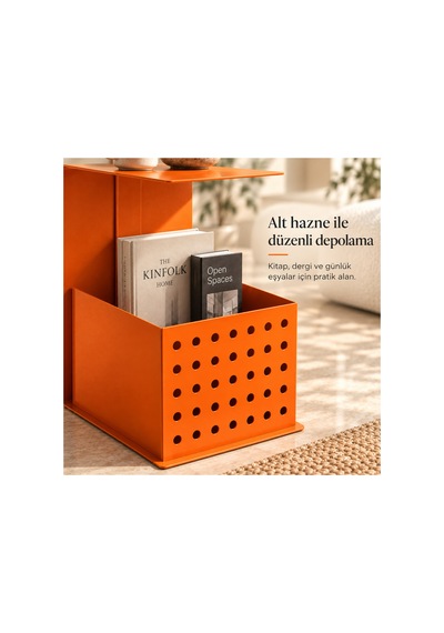 Frame Metal Yan Sehpa Modern Tasarım Depolama Hazneli Yan Sehpa Turuncu - 935176377 Turuncu
