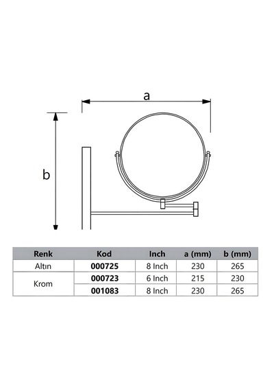 Soho Ayna 8 Inch Tıtanıum Altın
