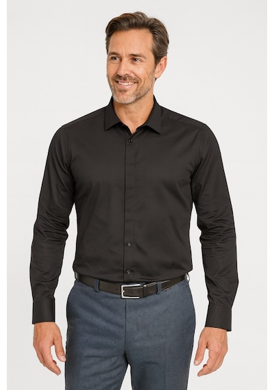 Erkek Klasik Gömlek Pamuklu Esnek Kumaş,slim Fit Uzun Kollu, Fransız Manşetli Plus Scorpion Siyah