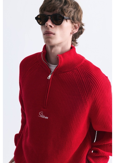 Vamos Fermuar Kapama Dik Yaka Sweatshirt Kırmızı