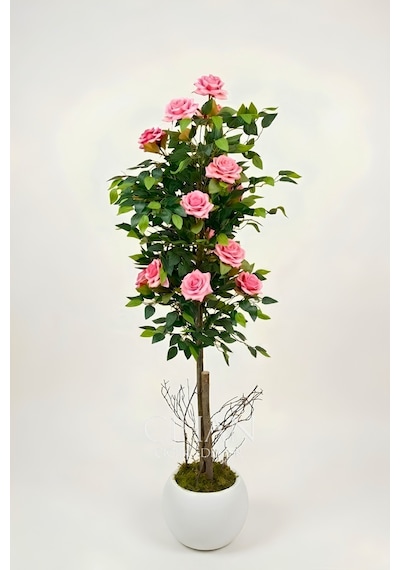 Yapay Pembe Gül Ağacı 150 cm 27x33 Beyaz Küre Saksılı