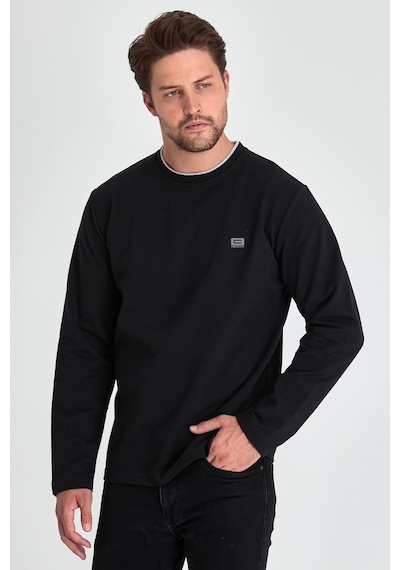 Comeor Çift Bisiklet Yaka Baskı Detaylı Standart Fit Erkek Sweatshirt Siyah 001