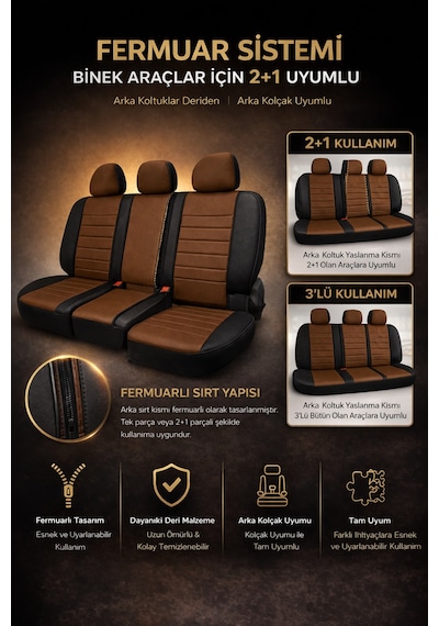 Hyundai Accent Era 2006-2011 Uyumlu Colorline Elegance Deri Taba Siyah Koltuk Kılıfı
