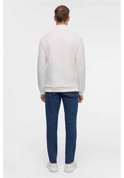 Süvari Beyaz Regular Düz Polo Yaka Sweatshirt Beyaz