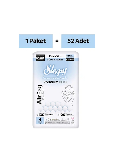 Sleepy Bio Natural Premium Plus Airbag Comfort Süper Paket Bebek Bezi 4 Numara Maxi 52 Adet
