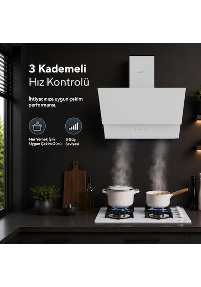 Kumtel DA6-895 Beyaz Dokunmatik Cam Davlumbaz