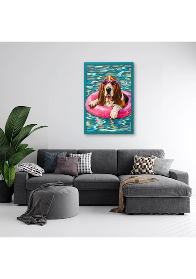 Simitte Gözlüklü Basset Metal Tablo 45x65 Cm Çok Renkli