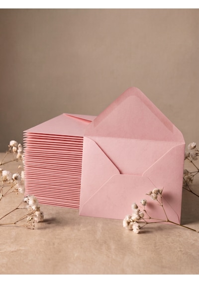 25 Adet 13x18 Cm Premium Kalite Davetiye Zarfı Pembe