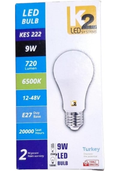 K2 Led Ampul 9w 12-48v E27 Beyaz