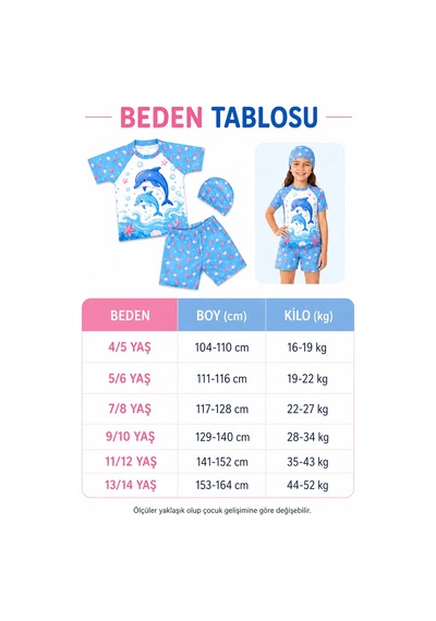 Rony Pony Kids Kız Çocuk Yunus Desenli 3 Lü Plaj Takımı Şortlu Mayo Seti Bone Dahil Mavi Beyaz