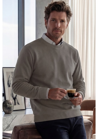 Goffra Erkek Focus Esnek Kumaş Yumuşak Dokulu Günlük Sweatshirt Açık Kahverengi M401-r0342-05