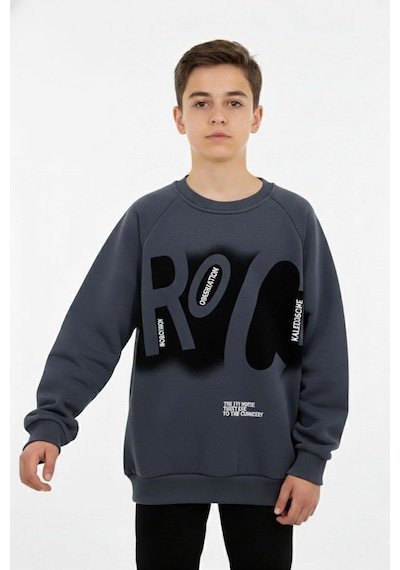 Baskılı Erkek Çocuk Sweatshirt-90877 İndigo