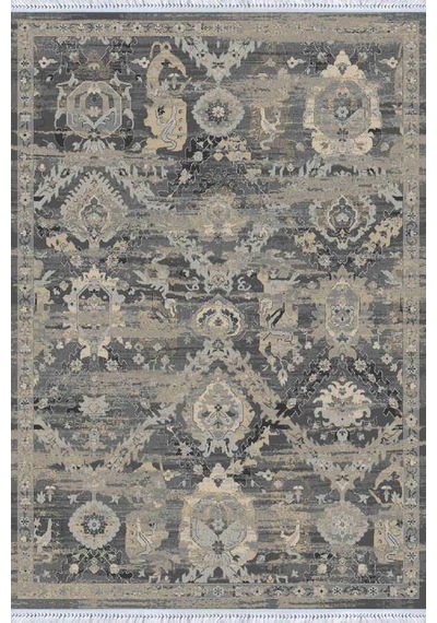 Antrasit Vintage Dokuma Pamuk Taban Kaymaz Kilim Klm276n11