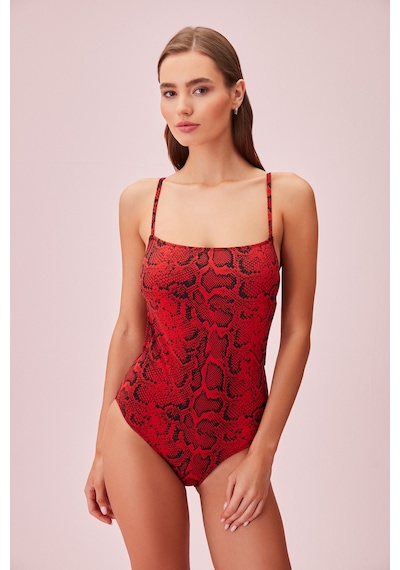 Suwen Red Snake Sırt Detaylı Desenli Mayo Sb253001025d1025 Kırmızı Yılan Desenli