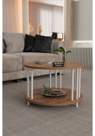 Modern Yuvarlak Orta Sehpa Çift Katlı Beyaz Metal Ayaklı Salon, Ofis, Dekoratif Masa Atlantik Çam Modern Yuvarlak Orta Sehpa Çift Katlı Beyaz Metal Ayaklı Salon, Ofis, Dekoratif Masa Atlantik Çam