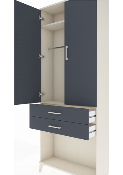 Arges Dolap 2 Raflı 2 Çekmeceli Tek Askılı 88x30x221 Aytaşı-antrasit Aytası