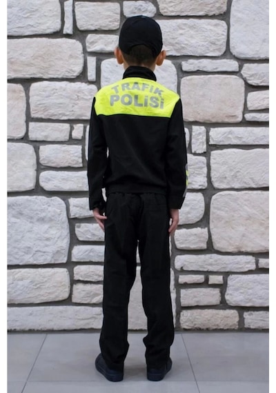 Sevimli Kids Unisex Çocuk Siyah Trafik Polisi Kostümü Siyah