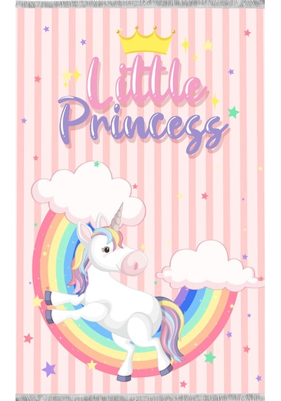 Gökkuşağı Unicorn Çocuk Odası Halısı Pembe