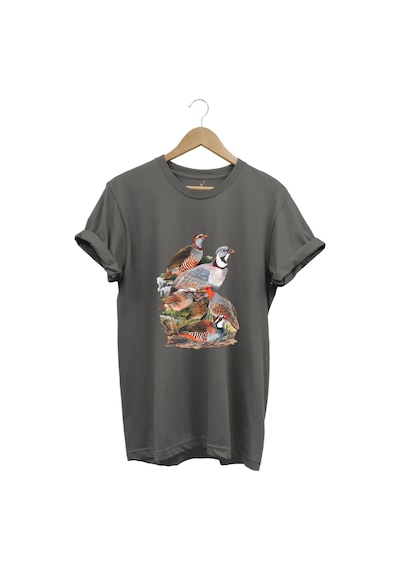 Avcılık Hunter Kurzhaar Av Köpeği Ve Keklik Avcılığı Baskılı Regular Fit %100 Pamuk Gri T-shirt Antrasit