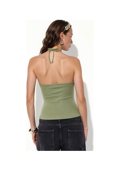 Hiccup Busem Slim Fit Halter Yaka Jarse Bluz Haki Yeşil