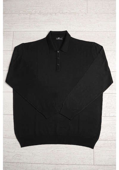 Woolen World Polo Yaka Battal Büyük Boy Yünlü Triko Kazak Siyah