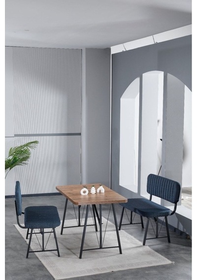 Hayat 70x110 Atlantik Mutfak Masası, Mutfak Masası Takımı, Yemek Masası, 2 Benchli - Lacivert Lacivert