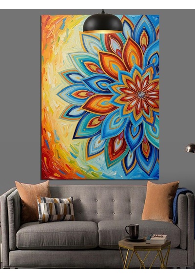 Çiçekli Mandala Soyut Sanat Dekoratif Kanvas - Mdf Ahşap Tablo