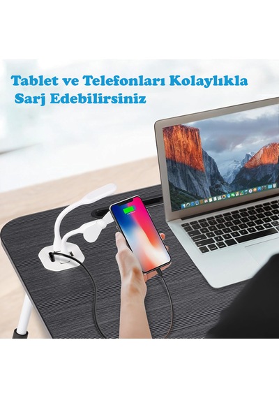 Laptop Sehpası Usbli Yatak Masası Mdf Laptop Masası Çalış