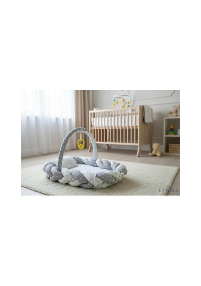 Linoababy Örgü Cibinlikli Babynest Bebek Yatağı Anne Yanı Yatağı - Gri
