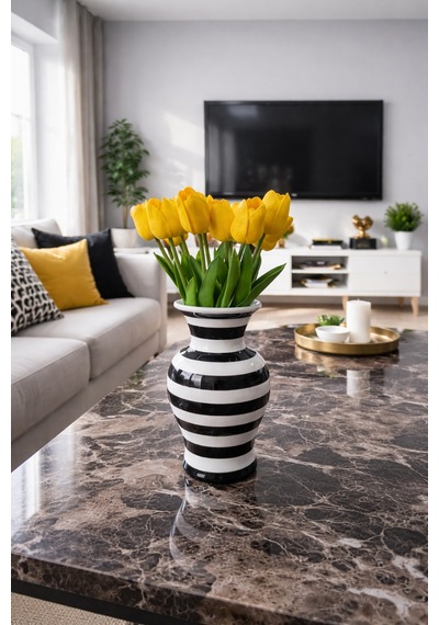 Dekoratif Obje - Feri Vazo Siyah Zebra Desen