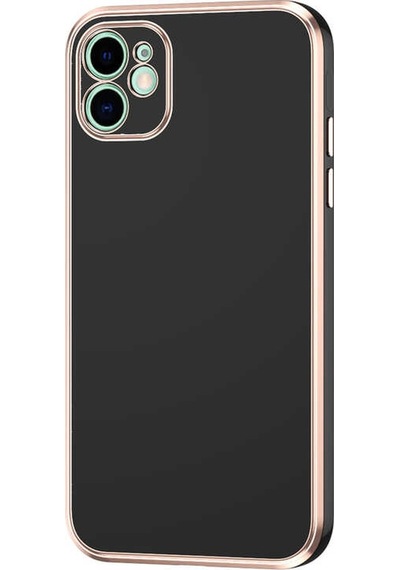 Kilifone - İphone 12 Uyumlu Kılıf Kenarları Parlak Altın Renkli Silikon Bark Kapak - Siyah - T20599