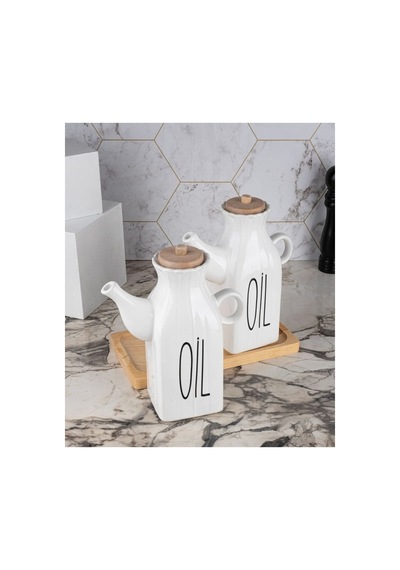 Bambu Standlı Kare 2 Li Porselen Herbiri 1000 Ml Yağdanlık Set 3 Lü Yağdanlık Takım Beyaz 638832861 Beyaz