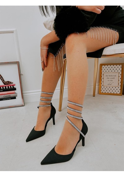 Ervanın Butiği Siyah Saten Brice Taş Detay Bilek Bağlamalı Kadın Stiletto-4206
