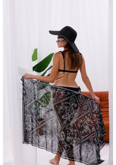 Tarzını Seç İç Gösterir Transparan Pareo - Bandana Çiçeği Model 150x95 Cm Çok Renkli