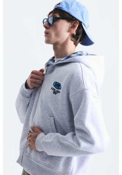 Vamos Boxy Fit Fermuarlı Kapüşonlu Sweatshirt V70-245 Çok Renkli