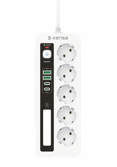 Akım Korumalı Dokunmatik Led Işıklı Priz 5'li + 2x Usb-a + 2x Usb-c 2 Metre Kablo 2 M