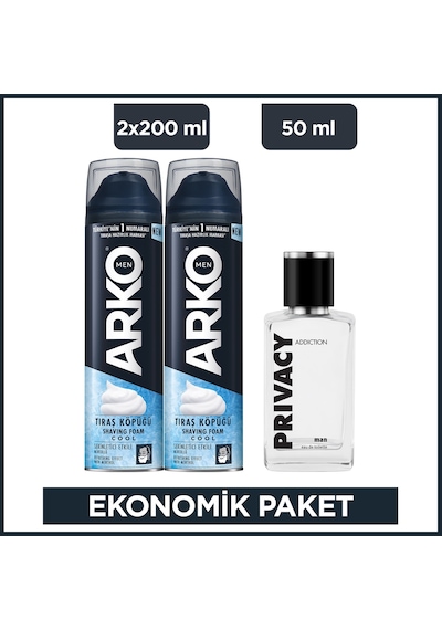 Arko Men Cool Tıraş Köpüğü 2 x 200 ML + Privacy Addiction Men Parfüm 50 ML