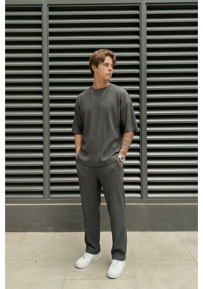 Fitilli Oversize Tişört Antrasit