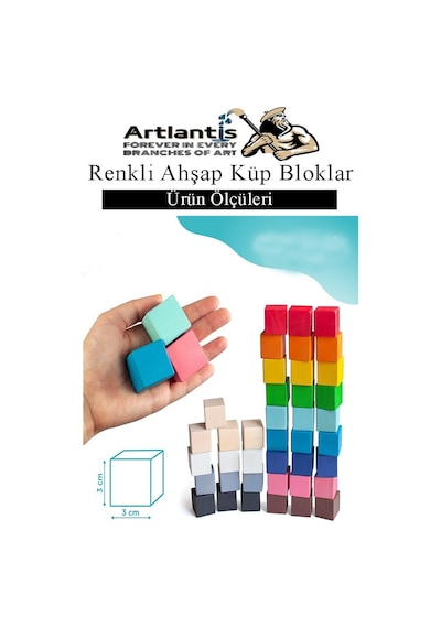 Renkli Ahşap Küp Bloklar 3x3x3 Cm 32 Adet Ahşap Renkli Kare Blok Eğitici Geliştirici Oyuncak Küp Matematik Birim Küpleri