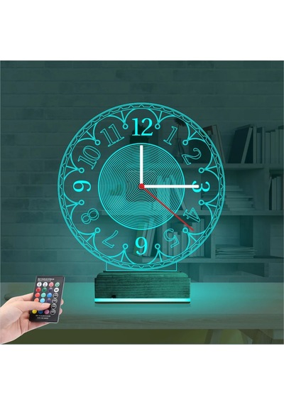 Luvivia Klasik Saat Saatli 3d Lamba - Masa Gece Lambası Şeffaf