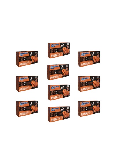 Dolphin Nitril Powergrip Ekstra Kalın Elmas Dokulu Eldiven Turuncu Large Büyük Boy - 50'li 10 Paket